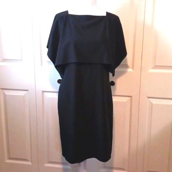 Calvin Klein Black Caped Sheath Dress Knee‎ Length Size 6 Elegant Classic Design - Picture 2 of 13